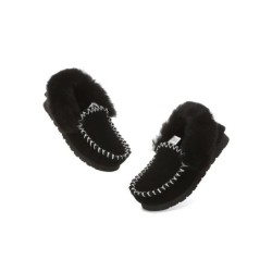 UGG Enfants en peau de mouton laine cheville pantoufles popo moccasin noir