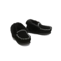 UGG Enfants en peau de mouton laine cheville pantoufles popo moccasin noir