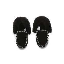 UGG Enfants en peau de mouton laine cheville pantoufles popo moccasin noir