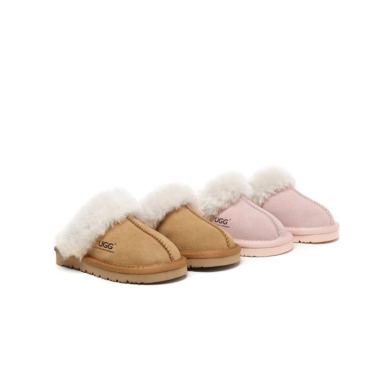UGG Enfants en peau de mouton pantoufles en laine muffins Châtaigne