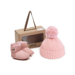 Ugg bébé bottes pom pom haricots coffret cadeau rose