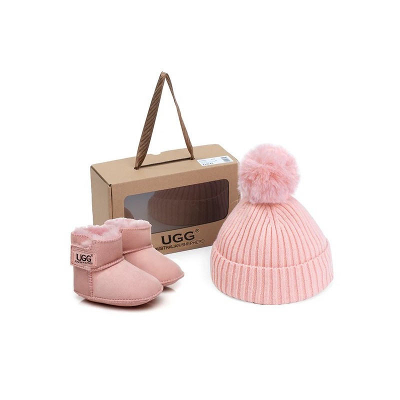 Ugg bébé bottes pom pom haricots coffret cadeau rose