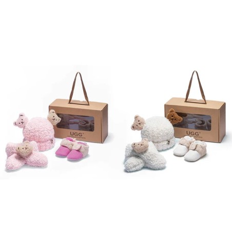 Ugg baby boots coffret cadeau avec laine Bean Bean et écharpe rose