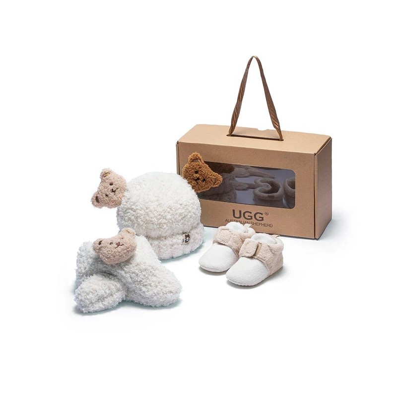 Ugg baby boots coffret cadeau avec laine Bean Bean et écharpe blanc
