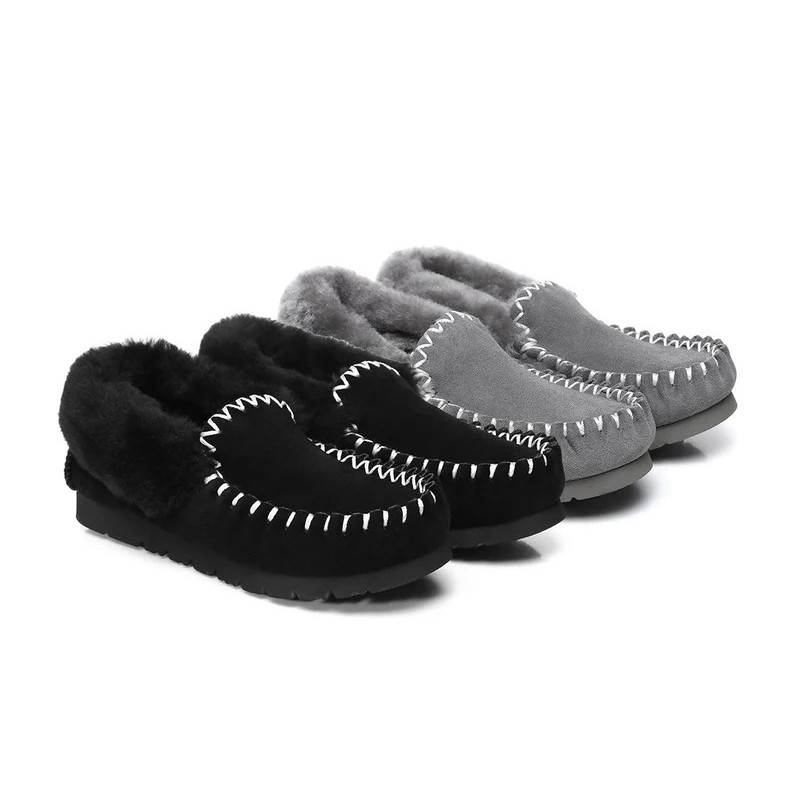 UGG Enfants en peau de mouton laine cheville pantoufles popo moccasins gris