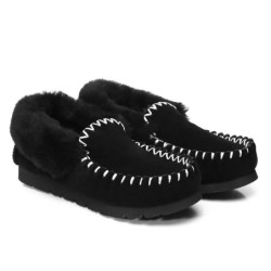 UGG Enfants en peau de mouton laine cheville pantoufles popo moccasins noir