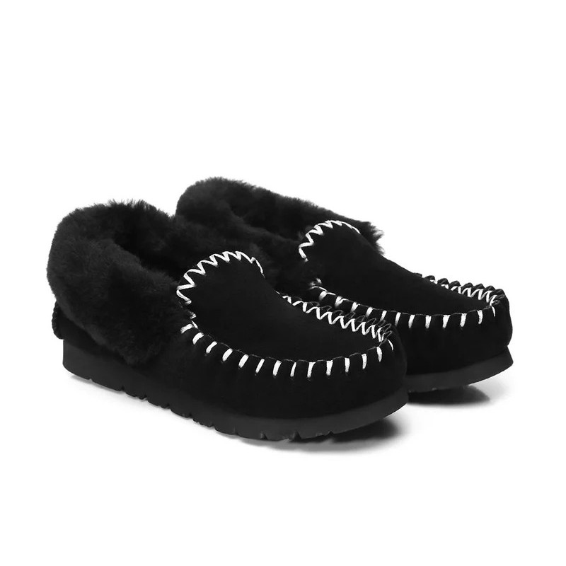 UGG Enfants en peau de mouton laine cheville pantoufles popo moccasins noir