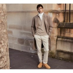 Ugg pantoufles en laine de mouton pour hommes marron