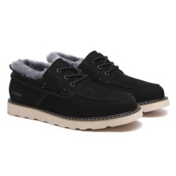 Everau hommes en peau de mouton mocassins à lacets Trekker noir