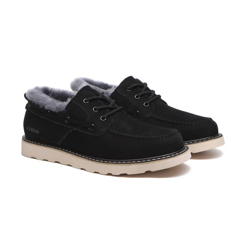Everau hommes en peau de mouton mocassins à lacets Trekker noir