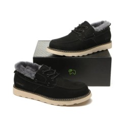 Everau hommes en peau de mouton mocassins à lacets Trekker noir